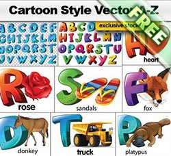 3d文字图案和人物插画：Cartoon Style Vector Alphabet